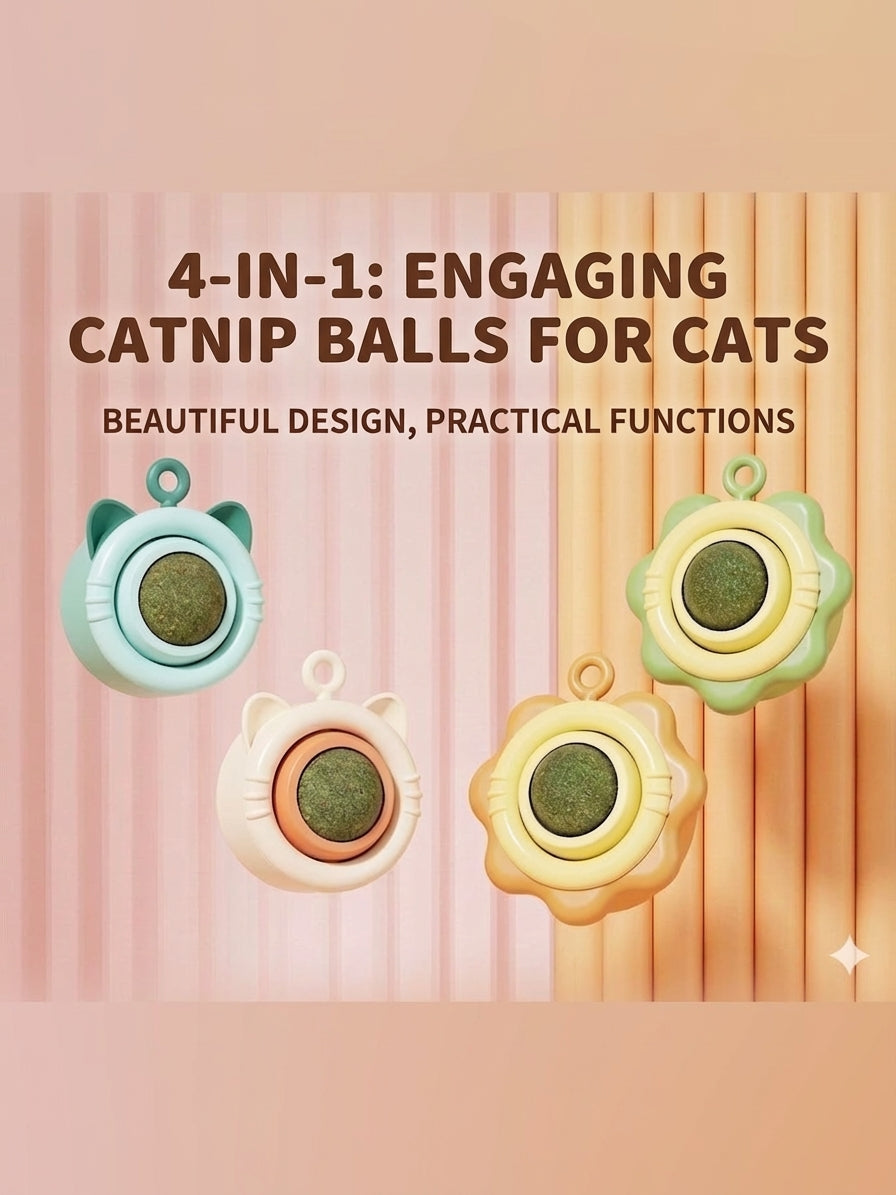 Wall mounted 4-in-1 catnip ball spinning toy for cats - image 2