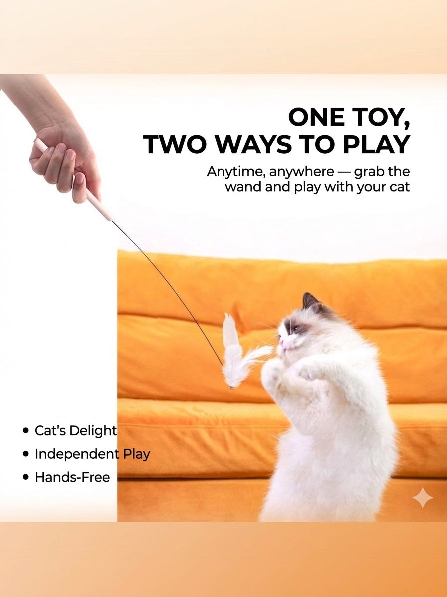 Suction cup cat teaser toy with steel wire and feather attachment