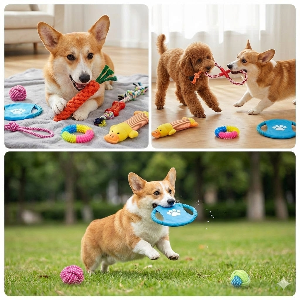 10-piece dog toy variety pack with chew fetch and tug toys