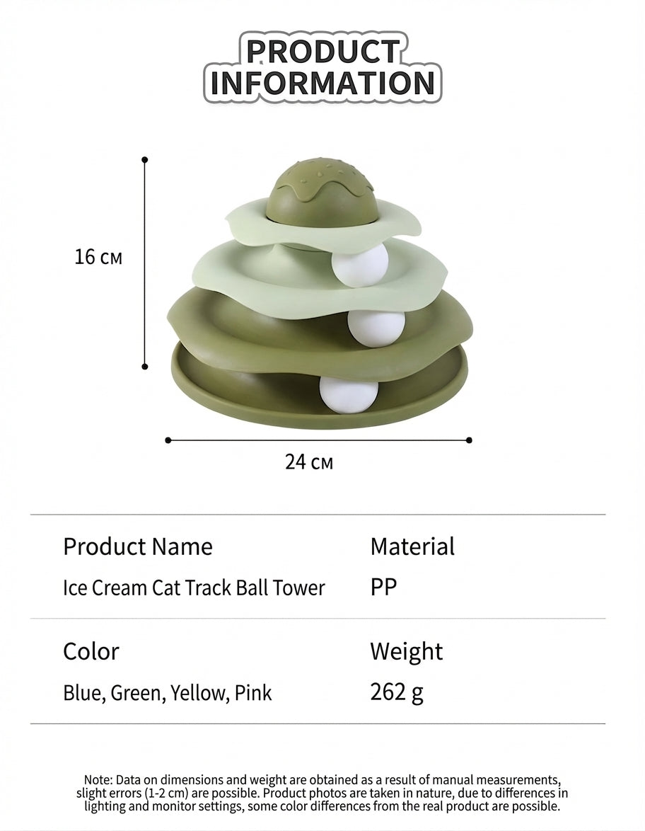 Ice cream shaped 3-level cat track ball tower toy - image 2