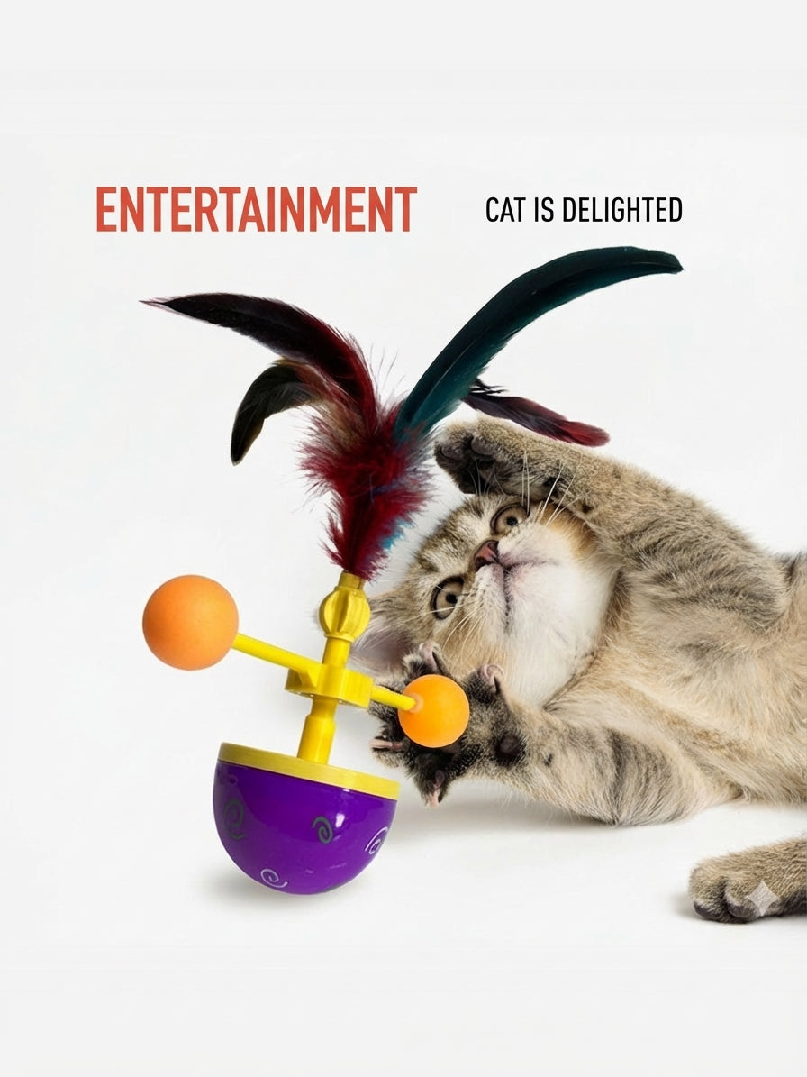 Interactive spinning cat tumbler teaser toy with feathers - image 2
