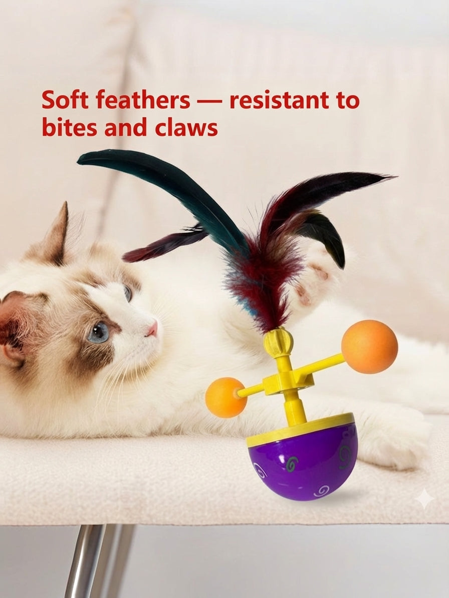 Interactive spinning cat tumbler teaser toy with feathers - image 3