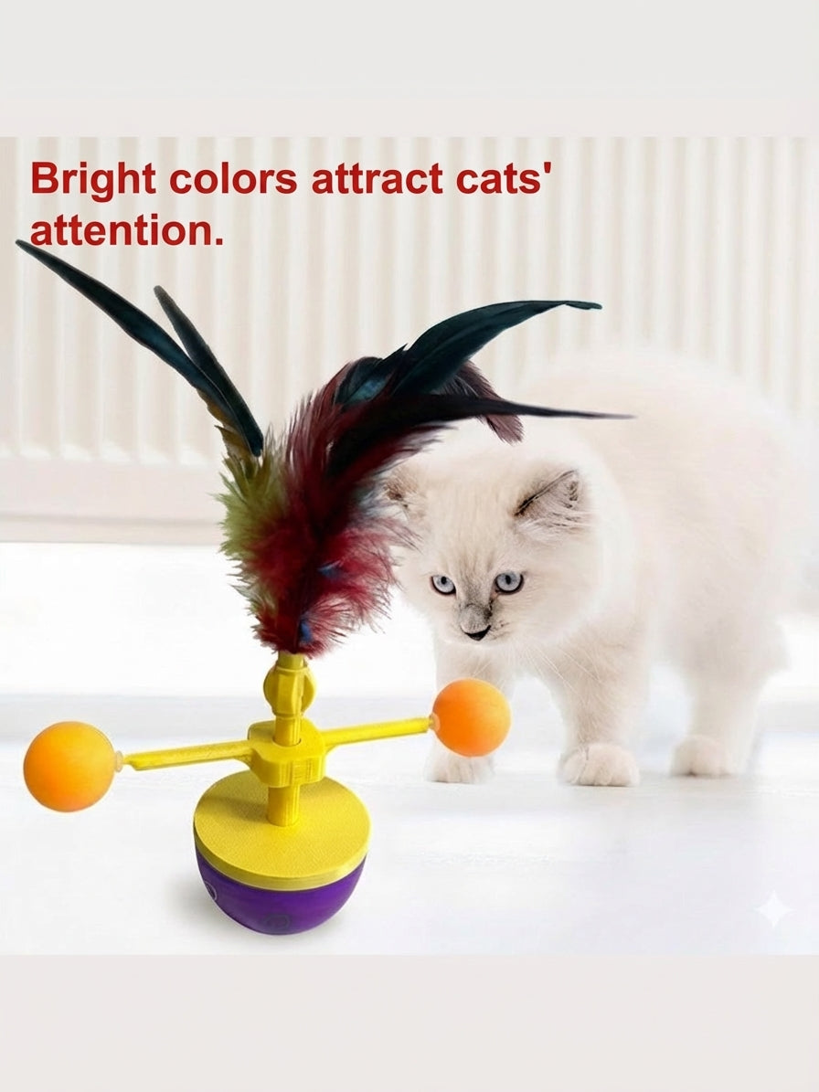 Interactive spinning cat tumbler teaser toy with feathers - image 4