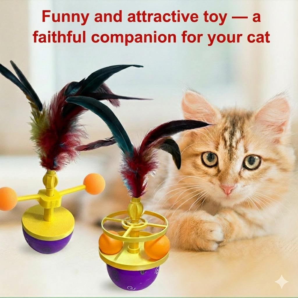 Interactive spinning cat tumbler teaser toy with feathers - image 5