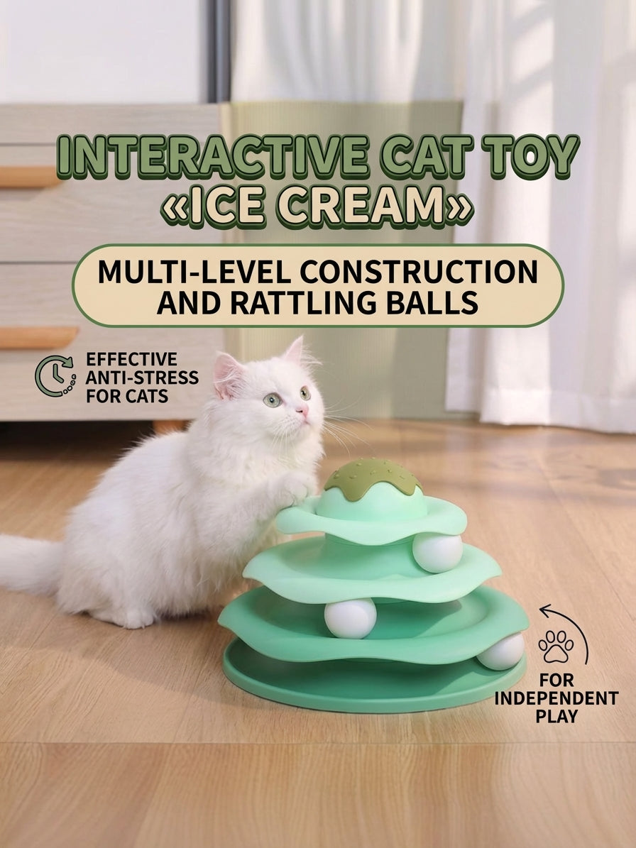 Ice cream shaped 3-level cat track ball tower toy - image 6